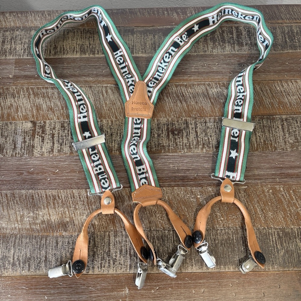 Vintage Heineken Bier Beer Germán Oktoberfest Suspenders Adjustable Leather 90s